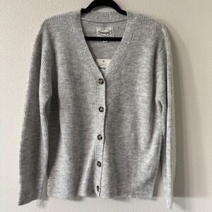 Threadgrit Womens Heather Gray Ribbed Knit V-Neck Button Front Cardigan Size Med
